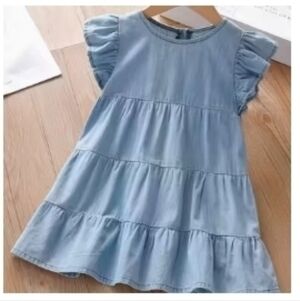 Light Blue Denim Tiered Kids Dress